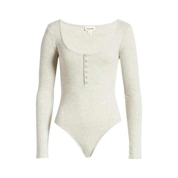 OPEN EDIT NEW $29 Henley Organic‎ Cotton Blend Bodysuit in Heather Gray Medium - Picture 5 of 5